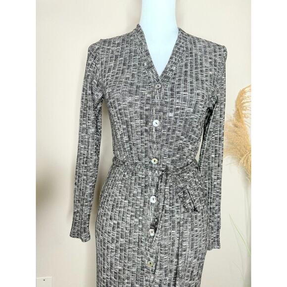 Michael Stars Duster Rib Cardigan Sleek Midi Dress Luxe Jasper Gray S Waist Tie - Picture 4 of 9